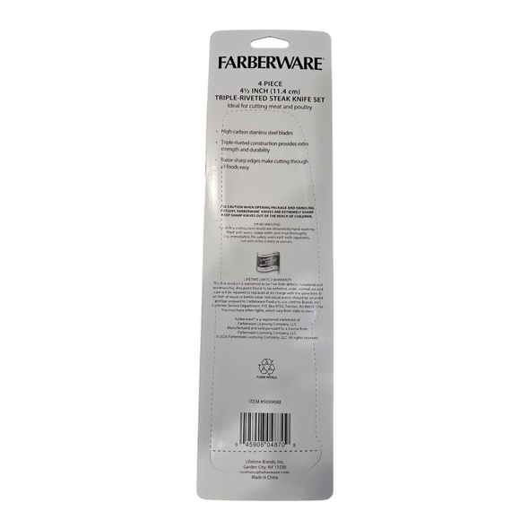 Farberware 4 Pack 4.5 Inch Triple Riveted Steak Knife Set Black Handle - Picture 3 of 5